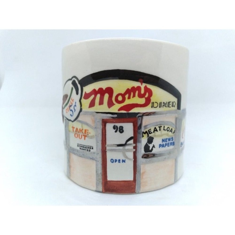 Vtg Early Henry Cavanagh signed outside diner scene 50's style decorated mug
